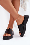 Klapki Damskie Na Platformie Z Ozdobnym Detalem Czarne Linosea