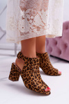 Sandały Damskie Na Słupku Z Cholewką Peep Toe Leopard Esta