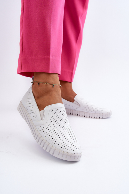 Damskie Ażurowe Półbuty Skórzane Wsuwane Białe Theophia