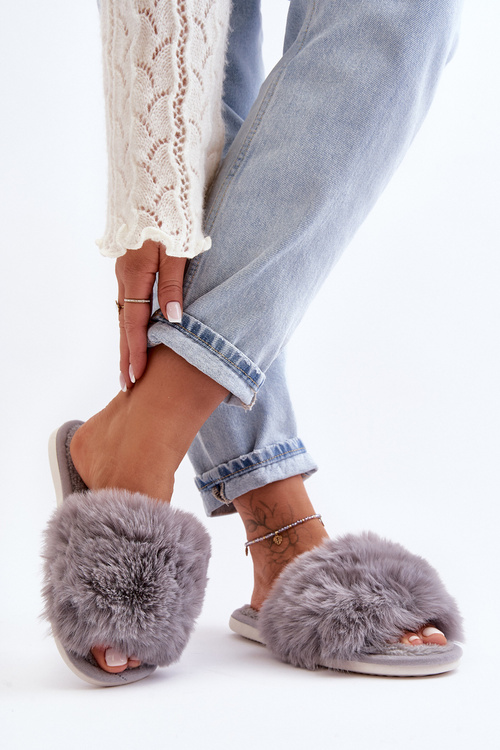 Kapcie Damskie Z Futerkiem Szare Vienitta