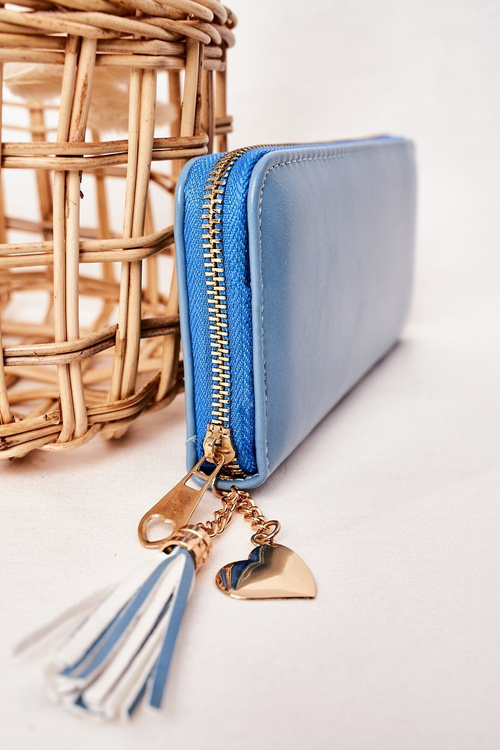 Duży Portfel Damski Z Breloczkiem Niebieski