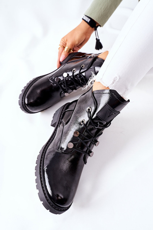 Lakierowane Ocieplane Botki Czarne Cloghan