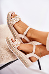 Damskie Plecione Sandały Na Koturnie Beżowe Chaves