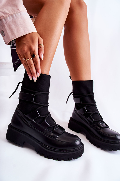 Damskie Botki Workery Ze Skarpetą Czarne Fallor