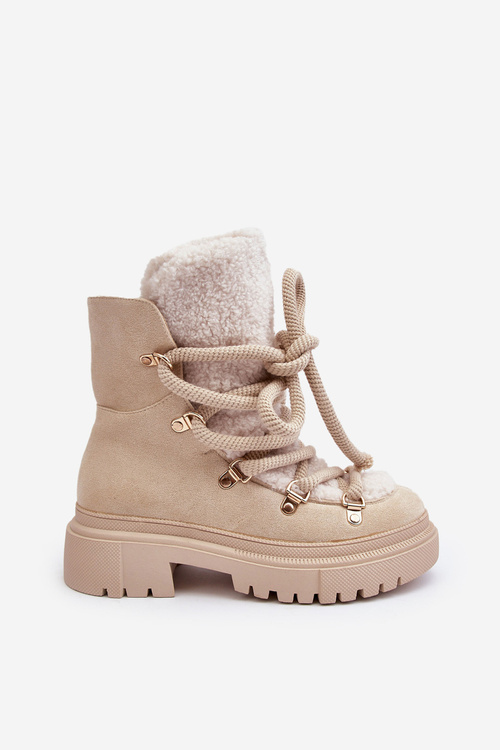 Trapery Śniegowce Damskie Z Wiązaniem Jasnobeżowe Shala