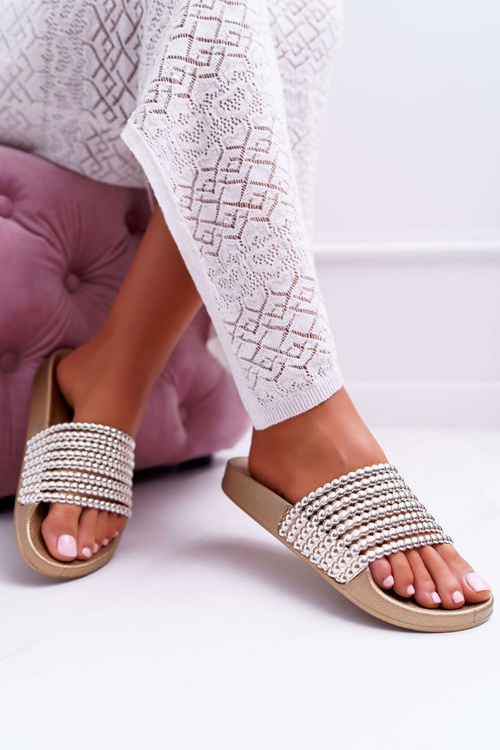 Damskie Klapki z Koralikami Złote Elavi