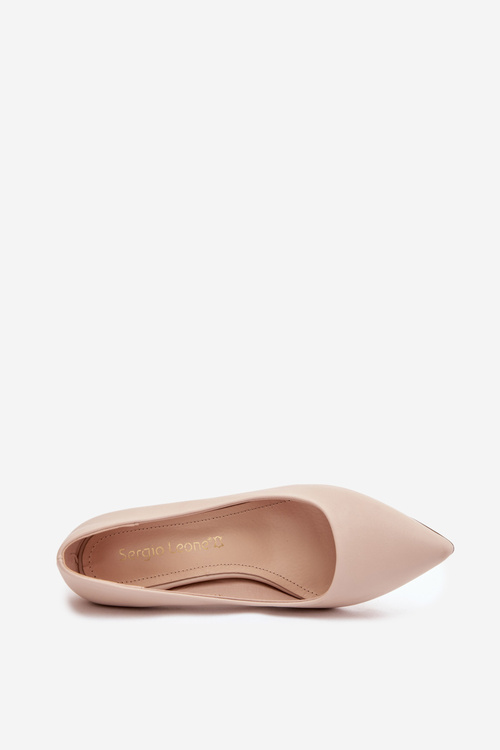 Szpilki Eko Skórzane Sergio Leone 1446 Jasnobeżowe