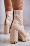 Skórzane Botki Na Obcasie Beżowe Elia