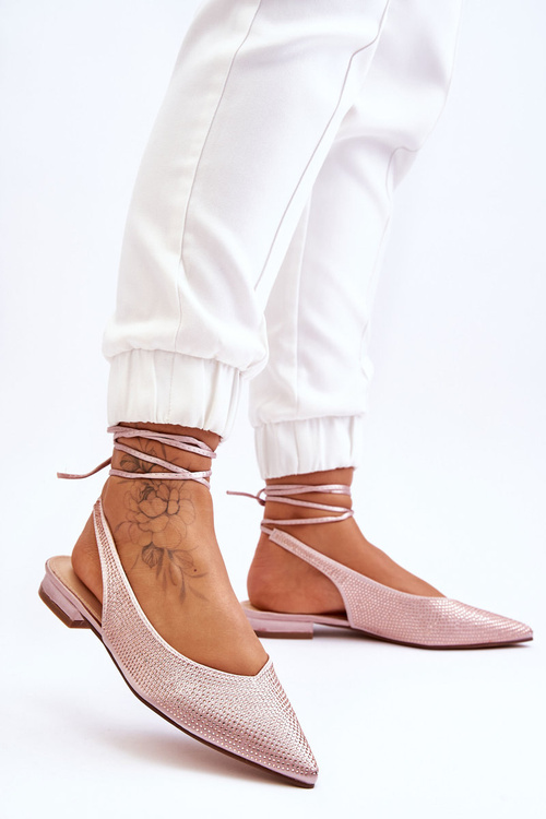 Wiązane Baleriny Z Dżetami Beżowe Mavis