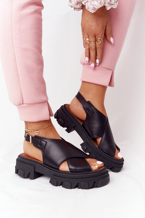 Skórzane Sandały Na Platformie Lewski Shoes 3018-0 Czarne