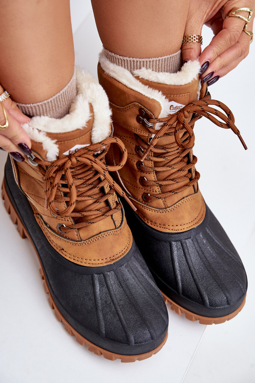 Śniegowce Damskie Sznurowane Z Futerkiem Lee Cooper LCJ-24-44-2869 Camel