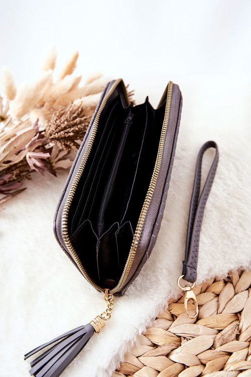 Duży Portfel Pikowany Z Paseczkiem Szary