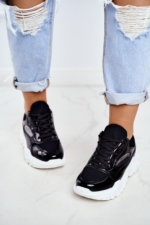 Sportowe Damskie Buty Lakierowane Czarne Wenson
