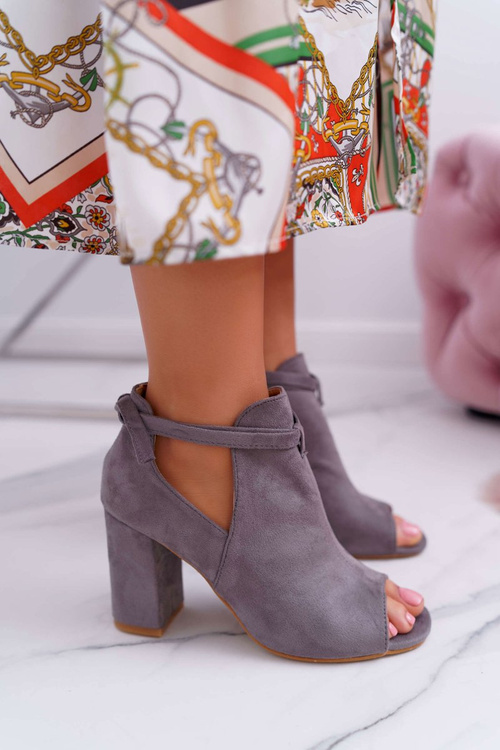 Szare Botki Sandały Na Słupku Odkryte Palce Grays