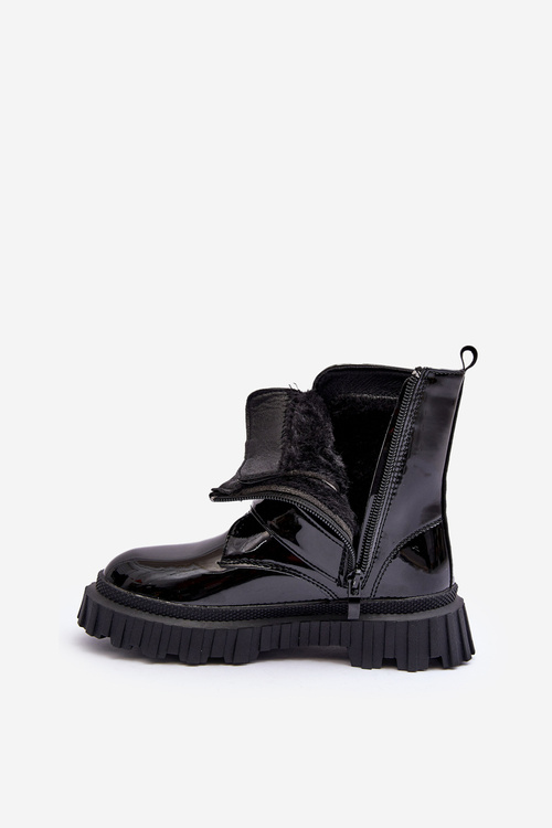 Lakierowane Ocieplane Botki Dziewczęce Czarne Rilina