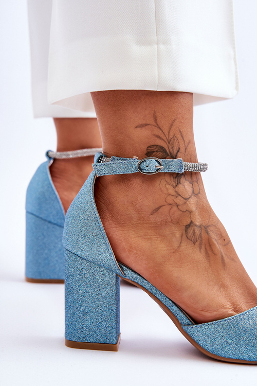 Eleganckie Błyszczące Czółenka Z Dżetami Niebieskie Magic