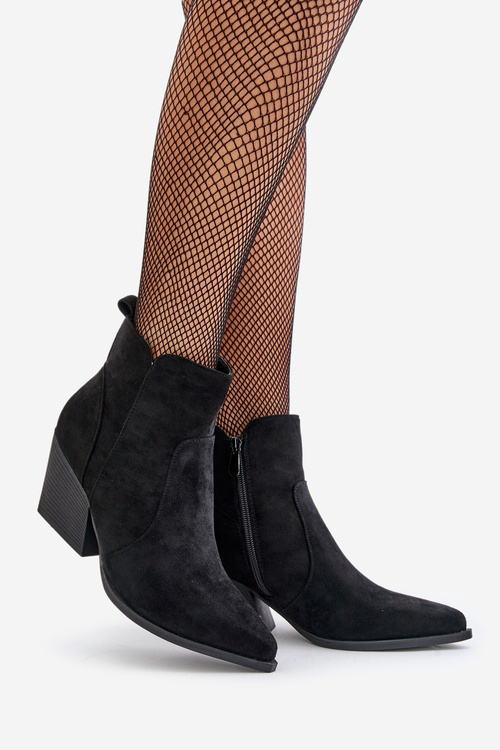 Ocieplane Botki Kowbojki Eko Zamszowe Na Zamek Czarne Virtris