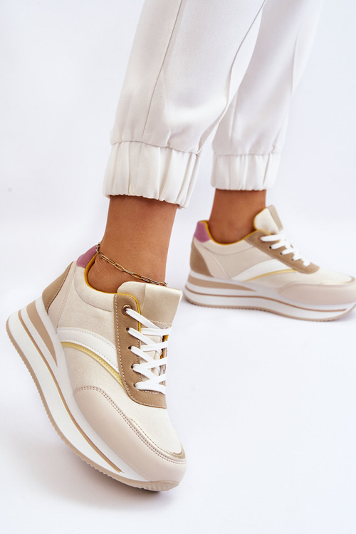 Buty Sportowe Na Koturnie Beżowe Hermain