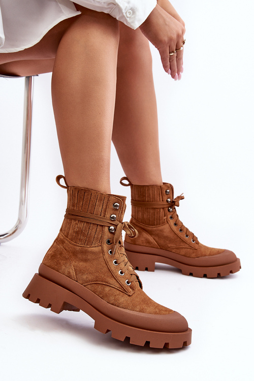 Botki Trapery Damskie Sznurowane Camel Gordts