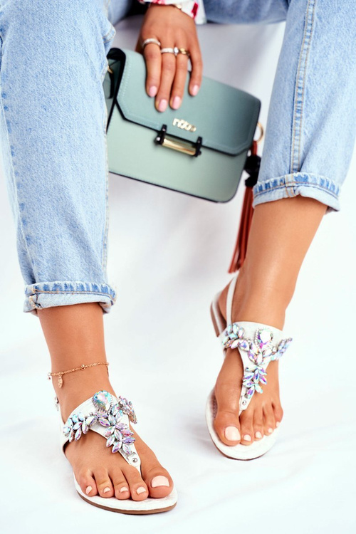 Sandałki Damskie Eleganckie Japonki Kryształki Srebrne Under Control