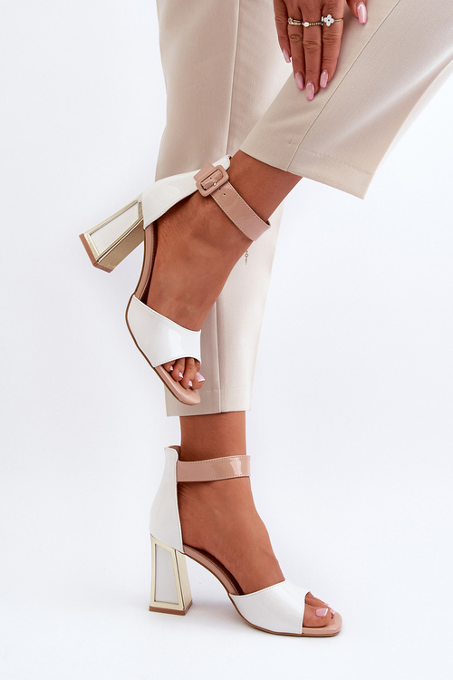 Lakierowane Sandały Na Słupku Białe Adrianu