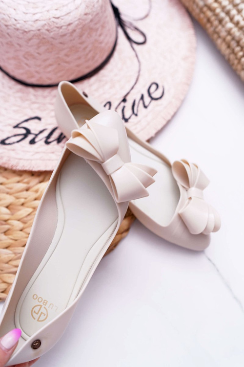 Lu Boo Beżowe Meliski Gumowe Balerinki Big Bow