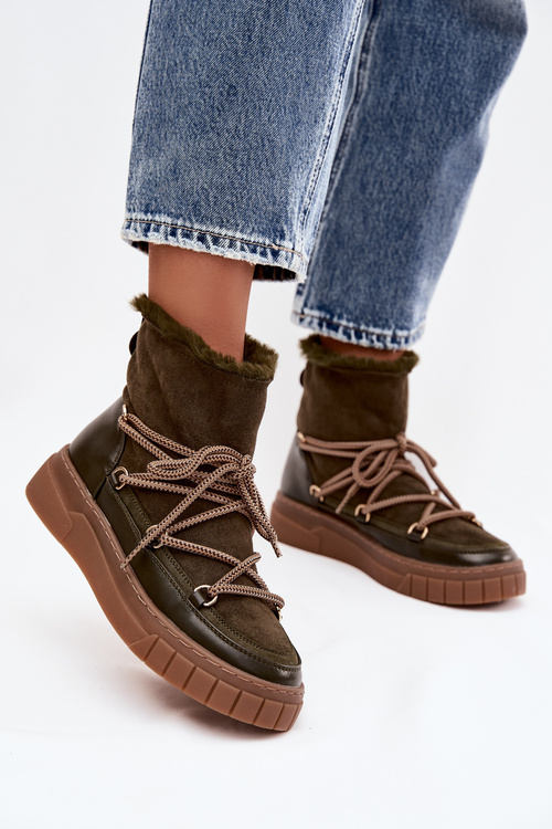 Śniegowce Damskie Z Wiązaniem Ciemnozielone Isalisse