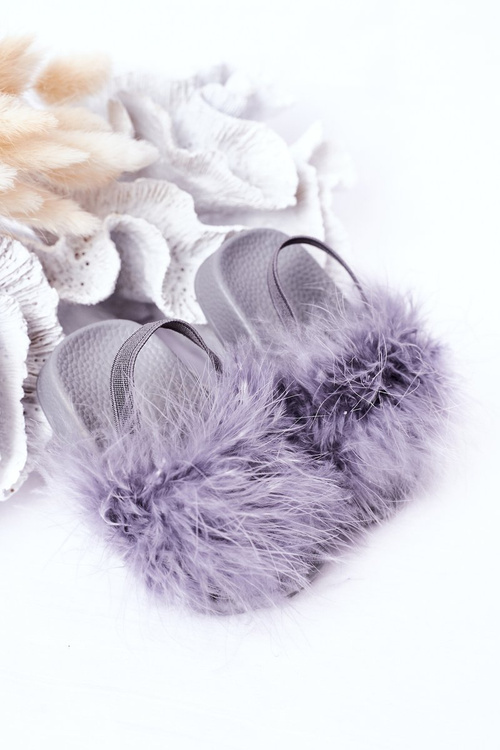 Dziecięce Gumowe Klapki Z Futerkiem Jasnoszare Skylar