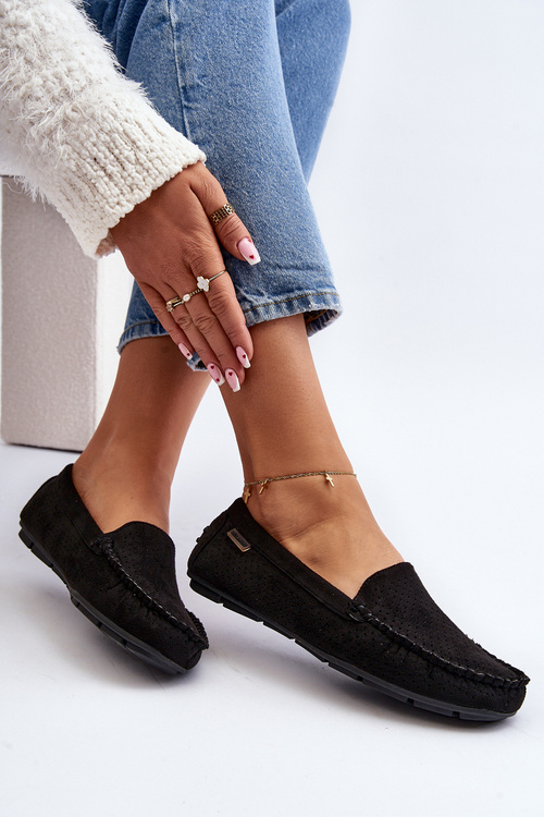 Damskie Ażurowe Mokasyny Czarne Rasirna