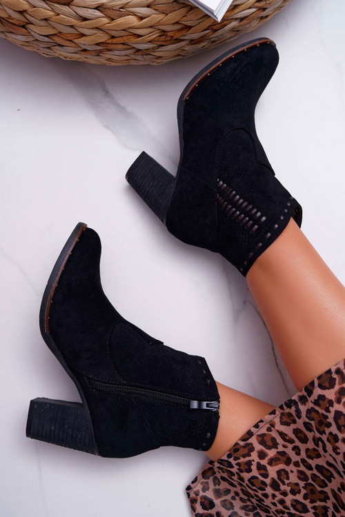 Botki Damskie Na Słupku Zamszowe Czarne Westema