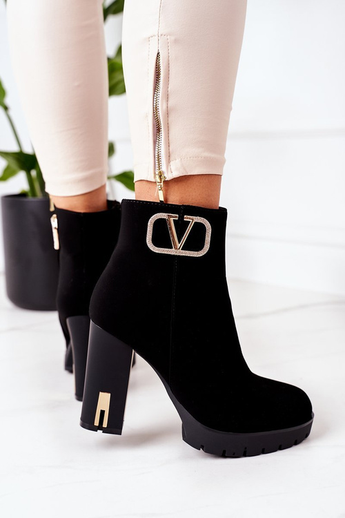 Ocieplane Botki Na Słupku Czarne Wonderful