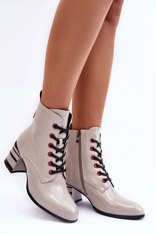 Lakierowane Botki Na Obcasie S.Barski MR870-49 Jasnoszare