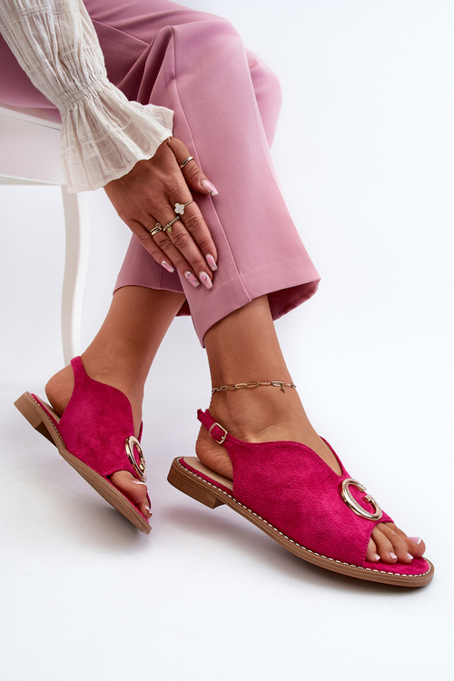 Eleganckie Sandały Damskie Z Ozdobą Eko Zamszowe S.Barski KV27-058 Fuksja