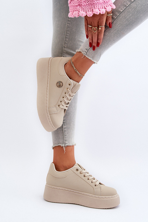 Sneakersy Damskie Na Platformie Beżowe Eshen