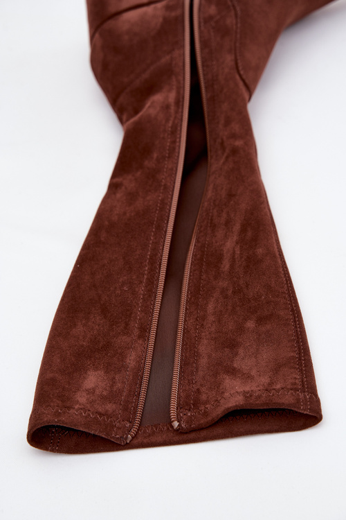 Kozaki Damskie Na Niskim Obcasie Eko Zamszowe Sergio Leone KZ212 Brązowe