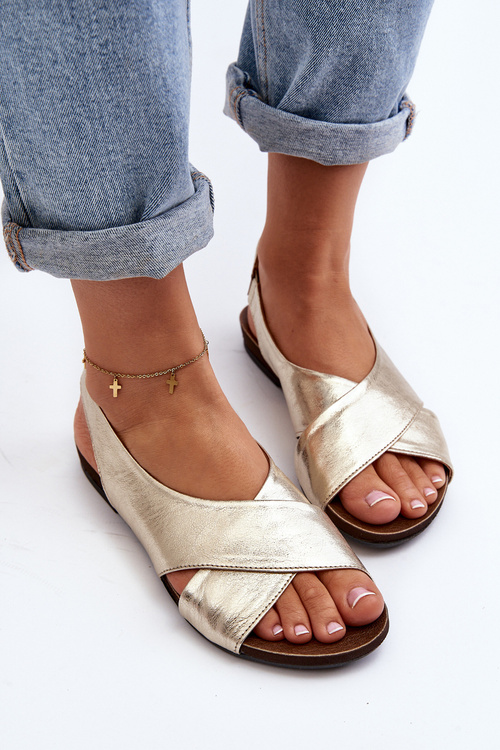 Zazoo 40407 Sandały Skórzane Damskie Złote