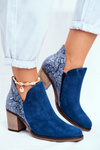 Damskie Skórzane Botki Na Słupku Maciejka Granatowe 04492-17