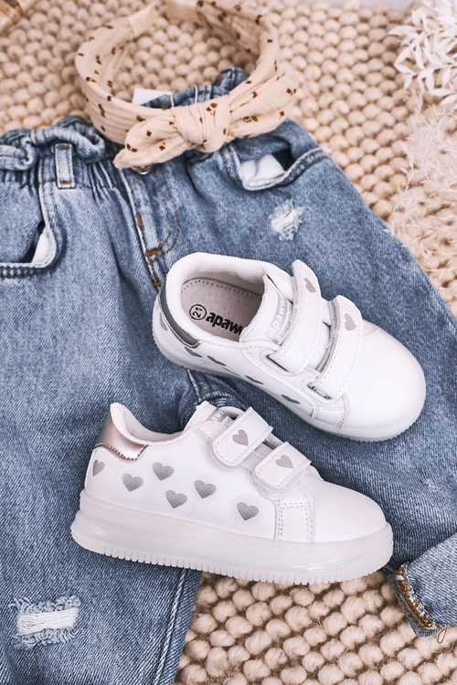 Dziecięce Sportowe Buty Ze Świecącą Podeszwą LED Biało-Srebrne Boomer