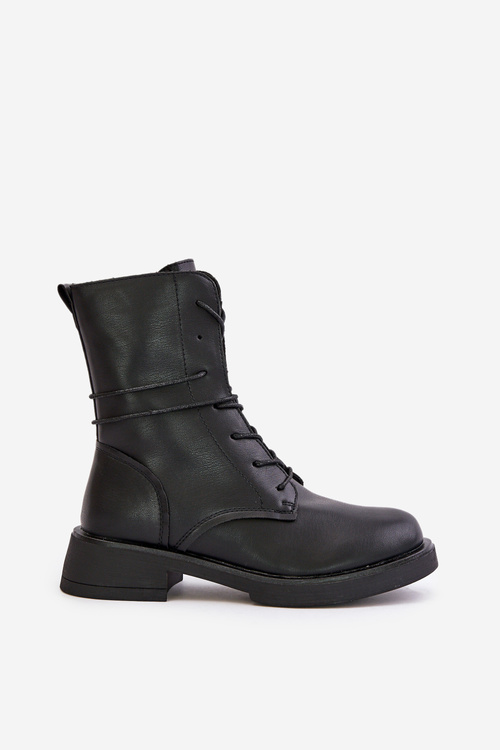 Ocieplane Botki Workery Damskie Eko Skórzane Czarne Ellittia