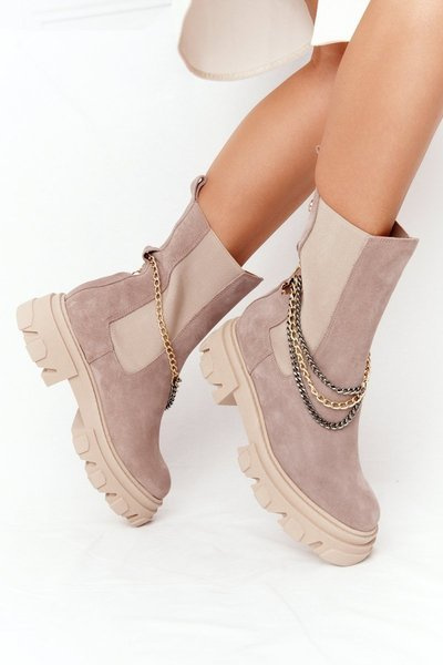 Zamszowe Sztyblety Workery Lewski Shoes 2998-0 Beżowe
