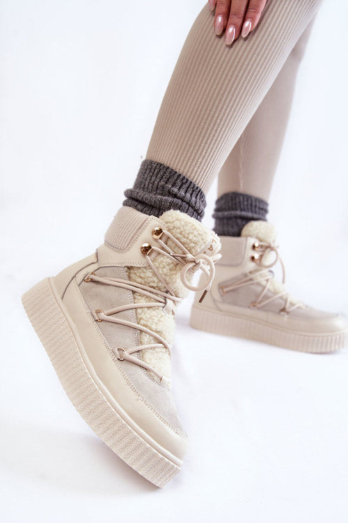 Damskie Botki Śniegowce La.Fi 280072W-QN Jasnobeżowe