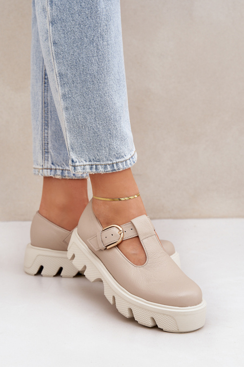 Skórzane Półbuty Z Klamrą Zazoo 20183 Beżowe