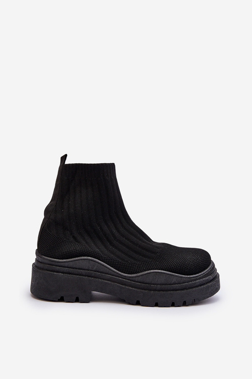 Skarpetkowe Botki Na Masywnej Podeszwie Wsuwane Damskie Czarne Elipara