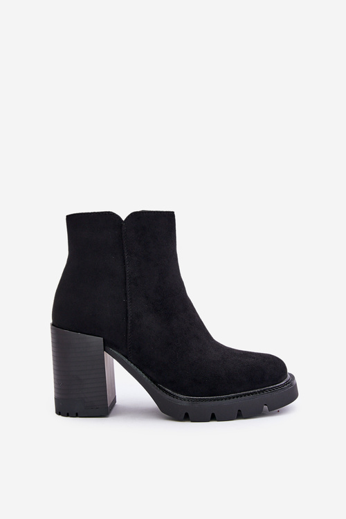 Eko Zamszowe Botki Na Słupku Czarne Cediona