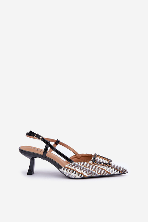 Szpilki Z Ozdobą I Odkrytą Piętą Czarne Teminora