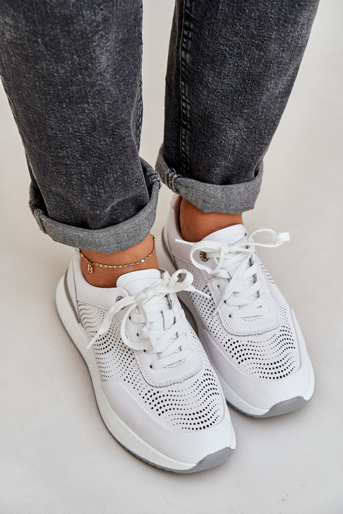 Skórzane Buty Sportowe Sneakersy Damskie S.Barski LR51-551 Białe