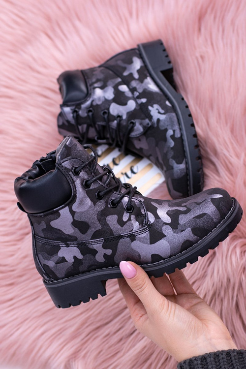 Młodzieżowe Ocieplane Czarne Botki Traperki MoroStyle
