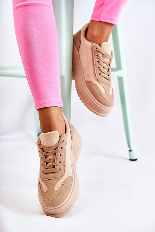 Damskie Zamszowe Buty Sportowe Beżowe Segurro