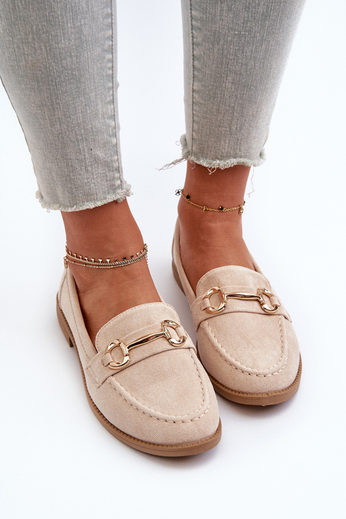 Mokasyny Damskie Na Płaskim Obcasie Z Ozdobą Beżowe Aviole