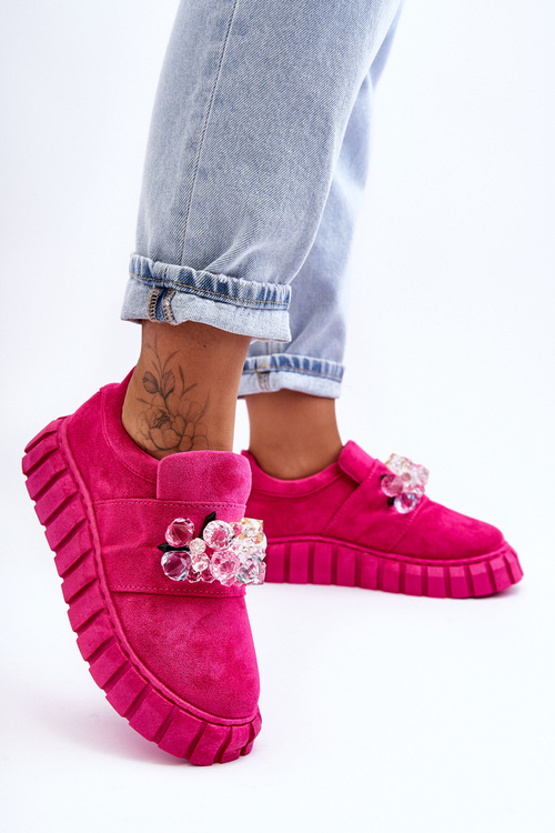 Modne Wsuwane Buty Sportowe Półbuty Z Ozdobą Fuksja Desire